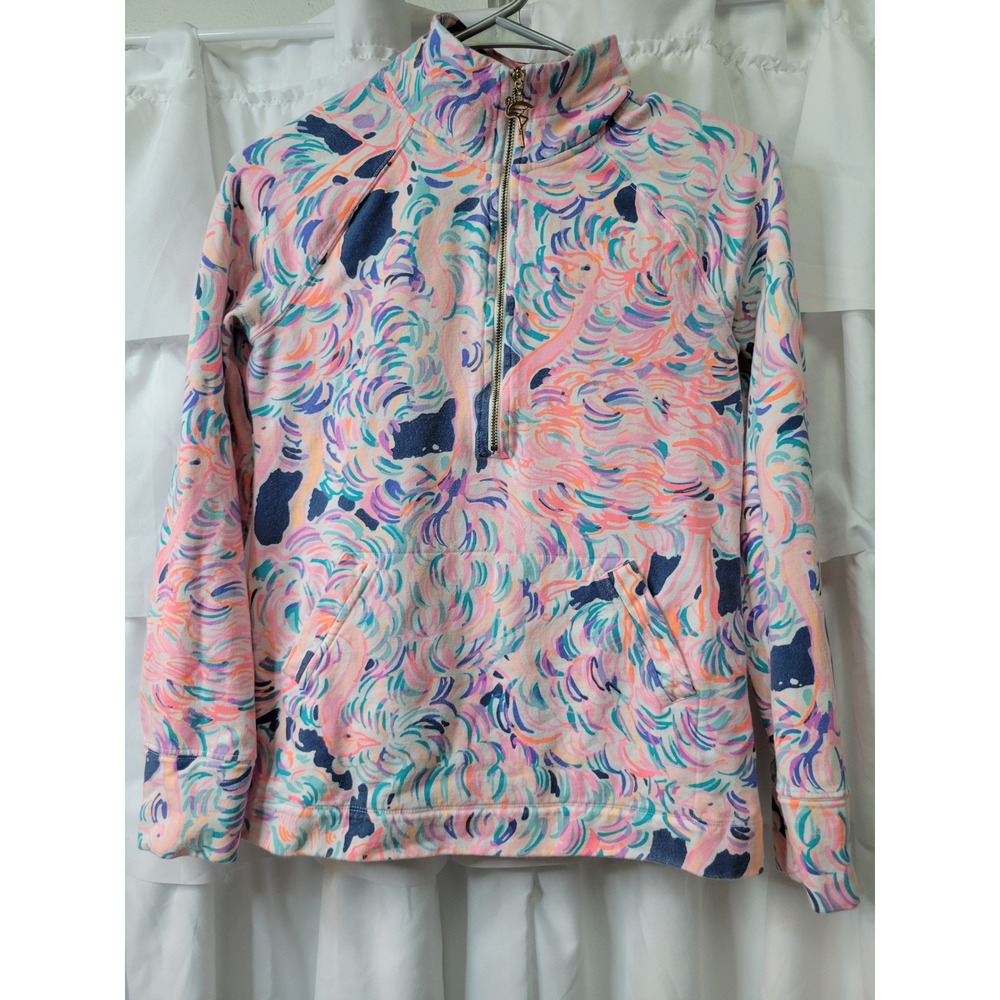 Lilly Pulitzer Skipper Quarter Zip‎ Sweatshirt Pink Blue Floral Small 1821